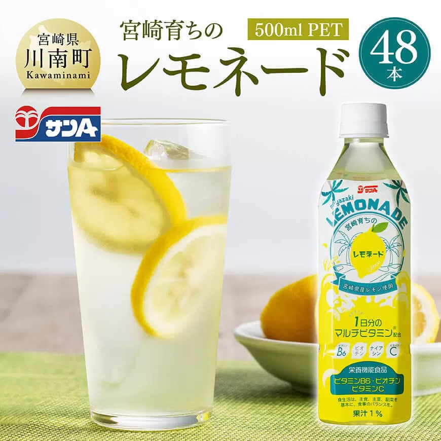 サンA宮崎育ちのレモネード500mlPET 24本入り×2ケース 飲料 栄養機能食品 レモン 檸檬 マルチビタミン配合 セット ジュース PET 長期保存 備蓄 送料無料