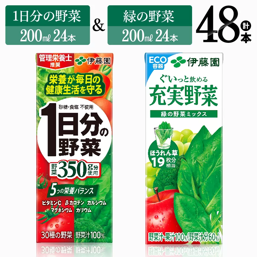 伊藤園 1日分の野菜＆緑の野菜（紙パック）48本 伊藤園 飲料類 野菜 緑黄色 野菜 ジュース セット 詰め合わせ 飲みもの