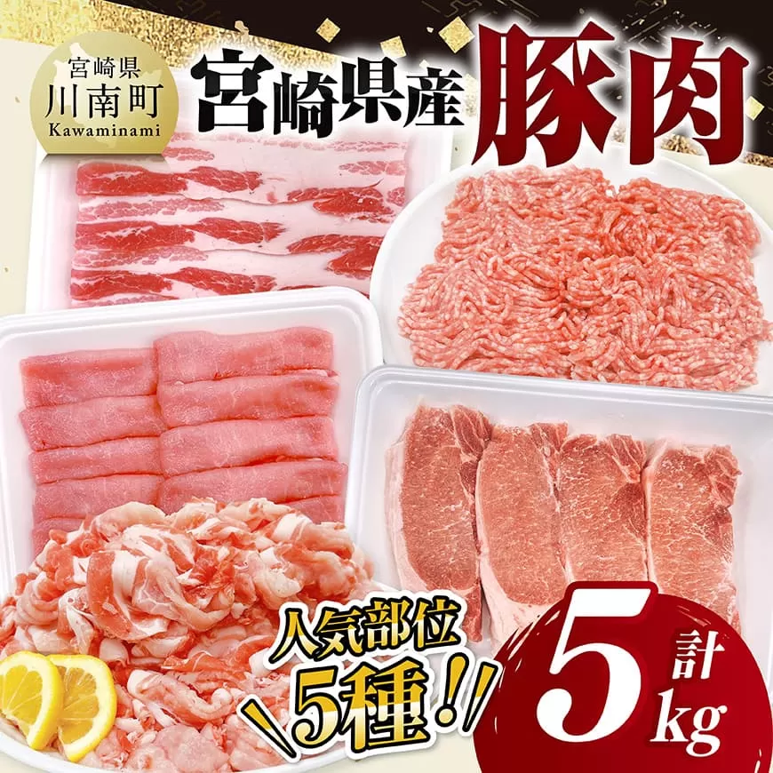 宮崎県産豚肉5種　5kg  豚肉 ぶた肉 肉 ロース バラ 切り落とし ミンチ 豚肉セット