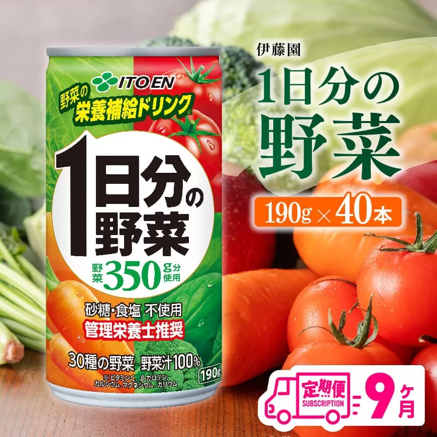 【9ヶ月定期便】 伊藤園 1日分の野菜 190ｇ×40本 定期便 全9回 野菜飲料 野菜ジュース 野菜汁 ジュース 飲料 ソフトドリンク 野菜ミックスジュース