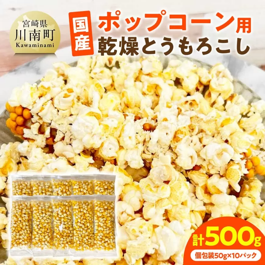 国産ポップコーン用（乾燥とうもろこし）　500g（個包装50g×10パック） 【 数量限定 期間限定 宮崎県産 ポップコーン 】
