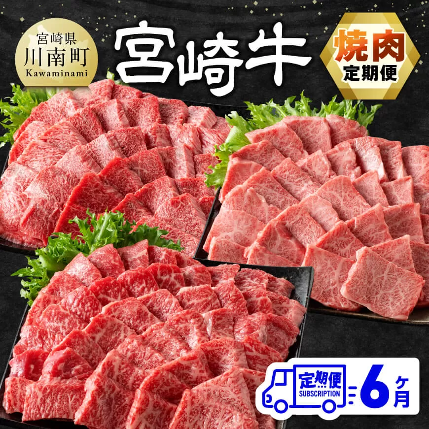 【6ヶ月定期便】宮崎牛焼肉定期便 全6回【 肉 牛肉 国産 宮崎県産 宮崎牛 黒毛和牛 和牛 焼肉 4等級 A4ランク 肩ロース ウデ モモ 】