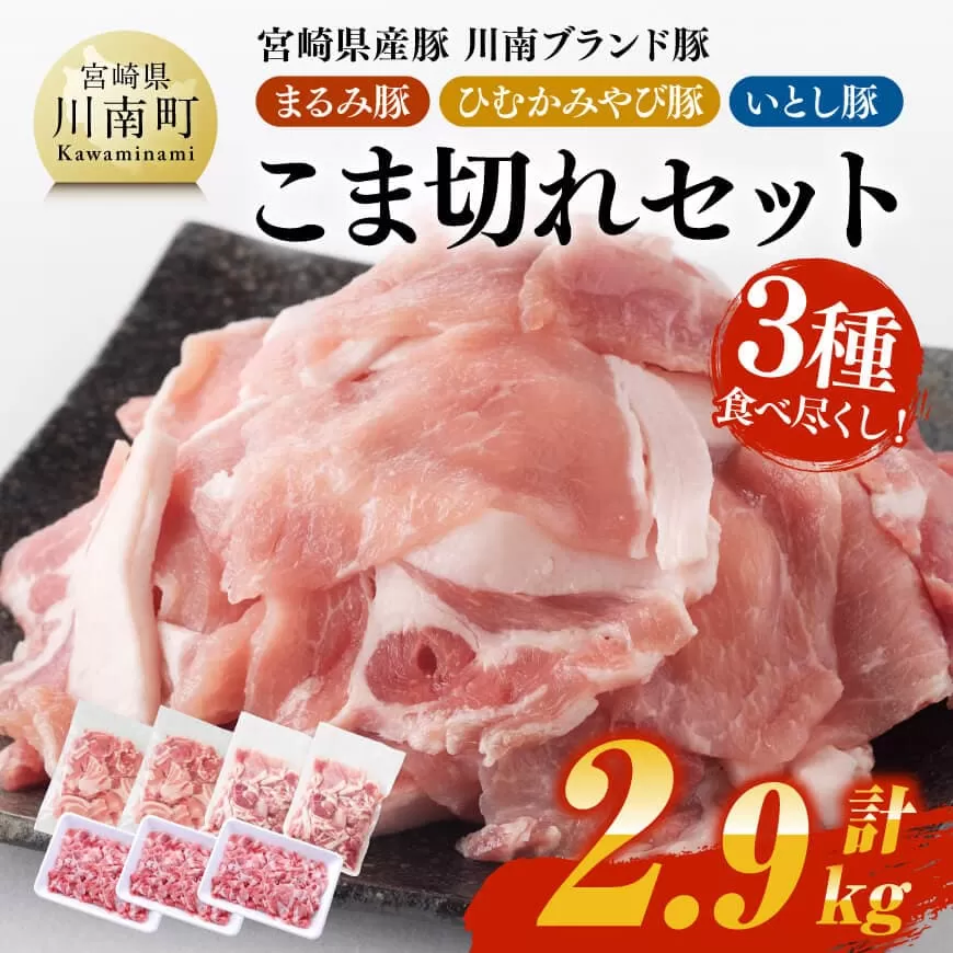 宮崎県産豚 川南ブランド豚「まるみ豚・ひむかみやび豚・いとし豚」3種食べ尽くし!こま切れセット 計2.9kg 宮崎県産 豚 豚肉 こま切れ
