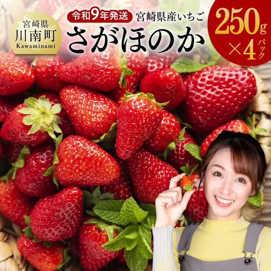 【令和9年発送】　宮崎県産いちご　「さがほのか」250ｇ×4パック 先行予約 期間限定 果物 イチゴ 苺 フルーツ