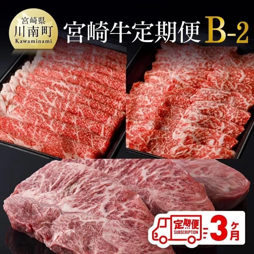 【定期便】宮崎牛３ヶ月定期便Ｂ‐２ 4大会連続日本一 国産 九州産 肉 牛 宮崎県産 牛肉 黒毛和牛 ミヤチク 全3回