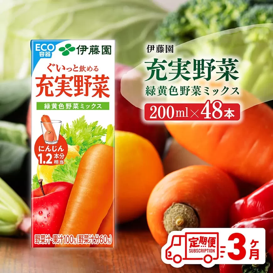 伊藤園 充実野菜 緑黄色野菜ミックス （紙パック） 200ml×48本 【3ヶ月定期便】 全3回 伊藤園 飲料類 野菜ジュース 野菜 ジュース ミックスジュース 飲みもの
