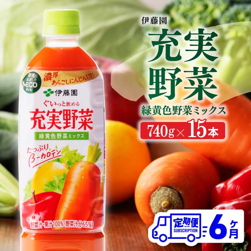 【定期便】充実野菜 緑黄色野菜ミックスペットボトル 740g×15本 6ヶ月定期便 伊藤園 野菜ジュース 全６回 健康 ヘルシー