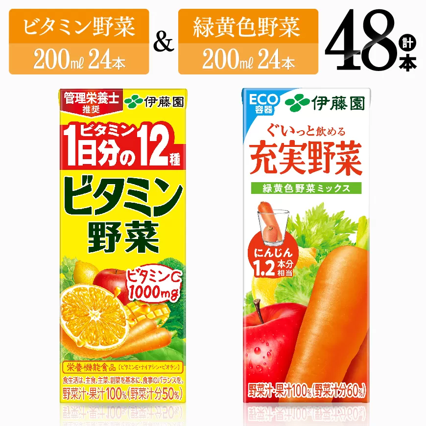 ビタミン野菜(紙)24本+緑黄色野菜(紙)24本 伊藤園 飲料類 野菜 緑黄色野菜 ビタミン野菜 ジュース セット 詰め合わせ 飲みもの