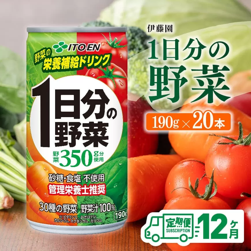 [ 12ヶ月定期便 ] 伊藤園 1日分の野菜 190g×20本 全12回 伊藤園 飲料類 野菜ジュース ミックスジュース 飲みもの 缶