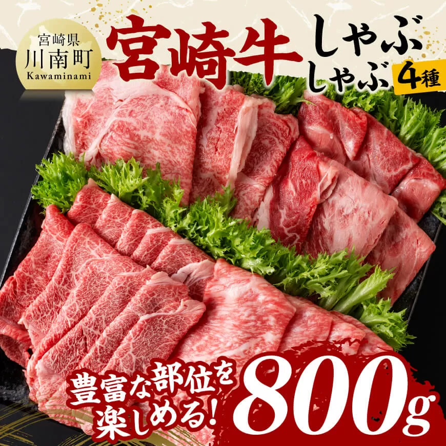 宮崎牛しゃぶしゃぶ食べ比べ４種盛 合計800ｇ 肉 牛肉 国産 黒毛和牛 宮崎牛 すき焼き しゃぶしゃぶ 焼きしゃぶ 食べ比べ 宮崎県 川南町 