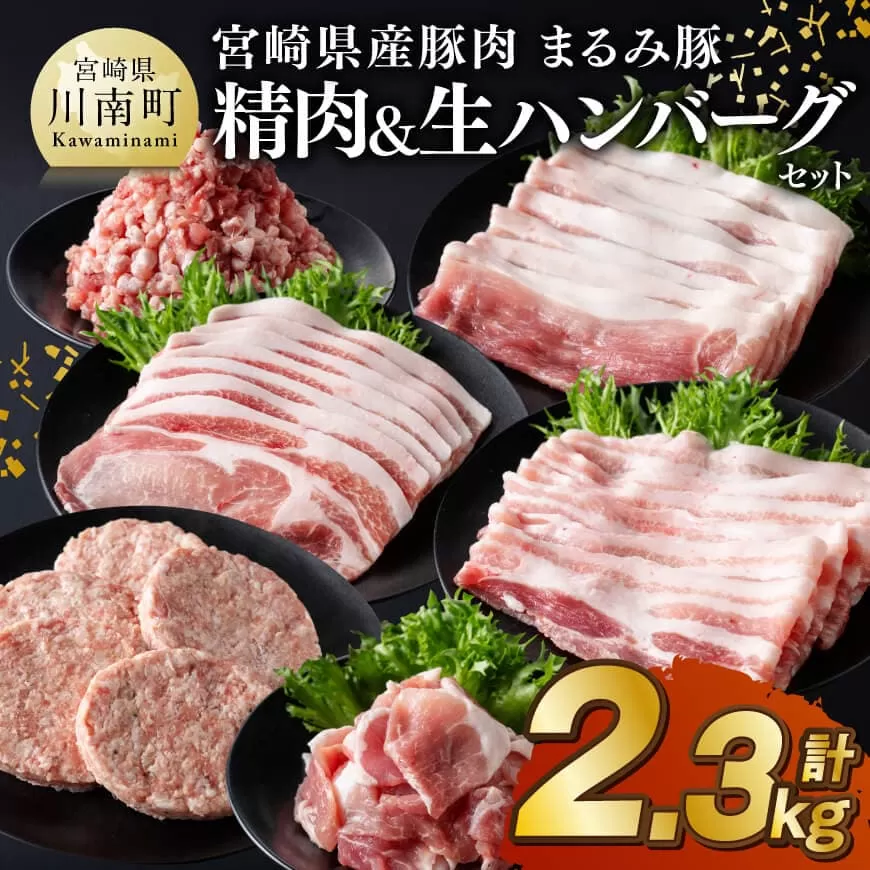 宮崎県産豚肉 「まるみ豚」 精肉生ハンバーグセット計2.3kg 肉 豚肉 国産 ハンバーグ 小分け 弁当 おかず お手軽 真空パック バラ モモ ロース こま切れ スライス ミンチ 挽肉 九州産 宮崎県産 川南町産