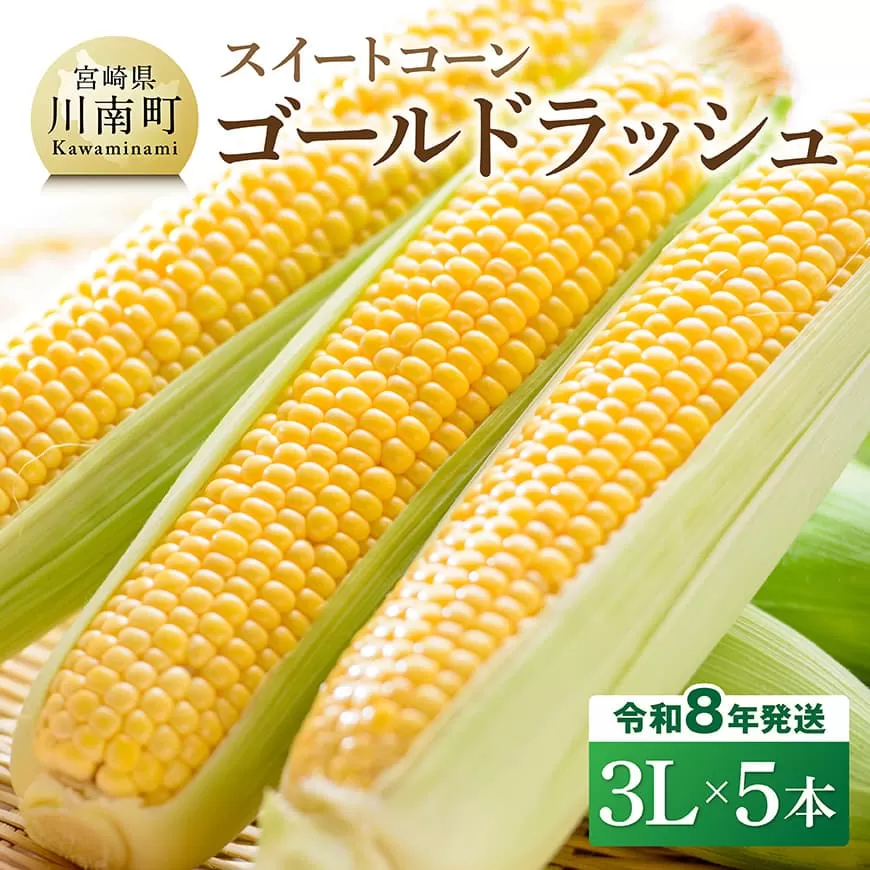 【令和8年発送】宮崎県産とうもろこし　スイートコーン「ゴールドラッシュ」3L×5本 新鮮 農家直送 トウモロコシ 産地直送 季節限定 期間限定 宮崎県産 九州産