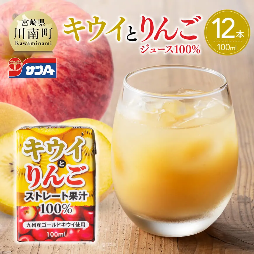 サンAキウイとりんごジュース100％　100ml紙パック×12本 飲料 ジュース キウイ りんご リンゴ 九州産 紙パック 送料無料