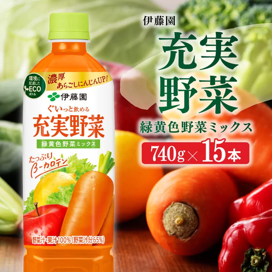 伊藤園 充実野菜 緑黄色野菜ミックス 740g×15本PET 野菜飲料 野菜ジュース ミックスジュース 飲料類 セット ジュース ソフトドリンク ケース