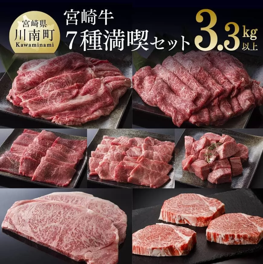 豪華！宮崎牛 満喫セット 3.3kg以上 4大会連続日本一 肉 牛肉 国産 黒毛和牛 肉質等級4等級以上 4等級 5等級 ミヤチク ステーキ スライス 焼肉 すき焼き 煮込み