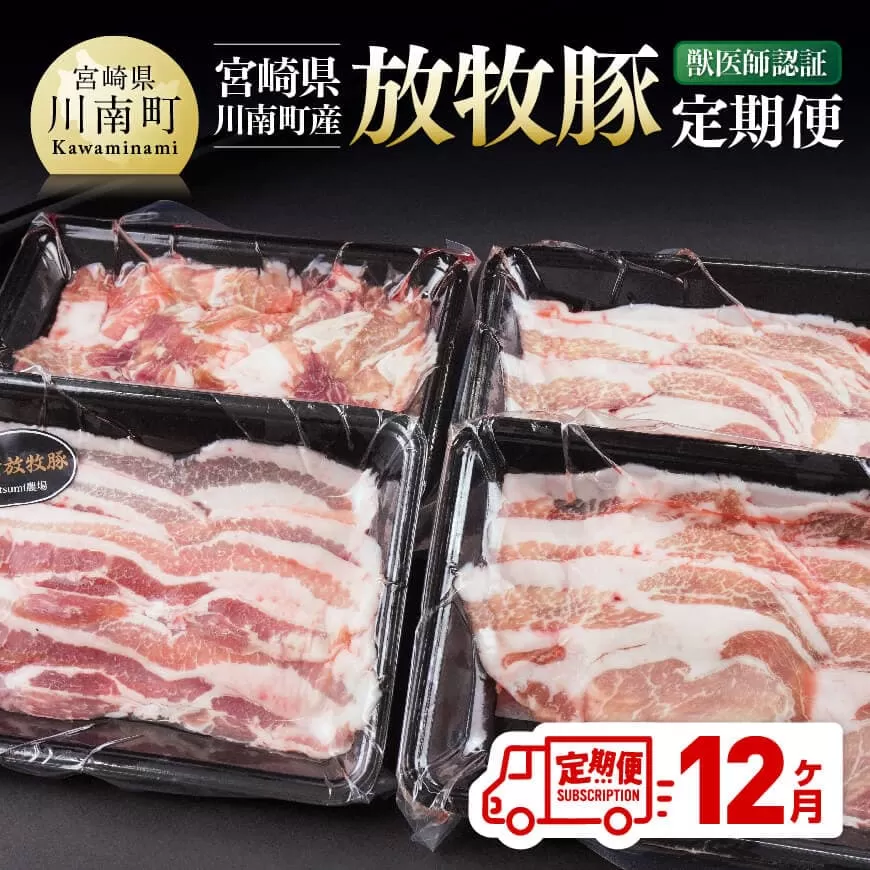 [12ヶ月定期便]宮崎県川南町産豚肉 放牧豚定期便 豚 肉 豚肉 国産 九州産 宮崎県産 川南町 加工品 セット 送料無料
