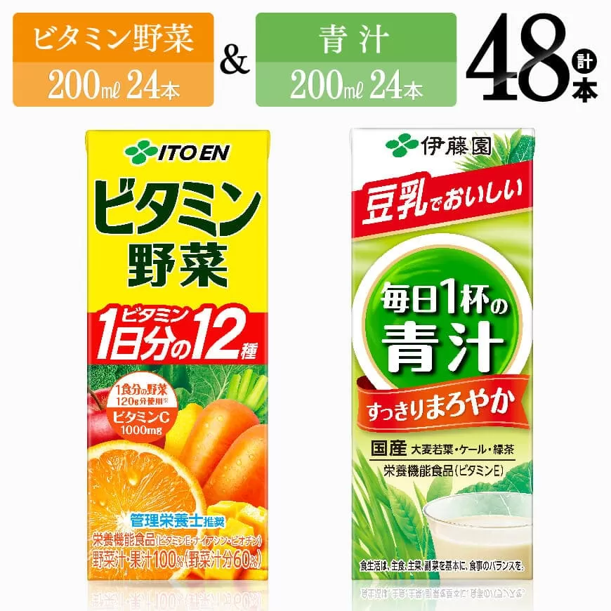 ビタミン野菜(紙)24本+青汁(紙)24本 伊藤園 飲料類 野菜 ミックス 青汁 ジュース セット 詰め合わせ 飲みもの