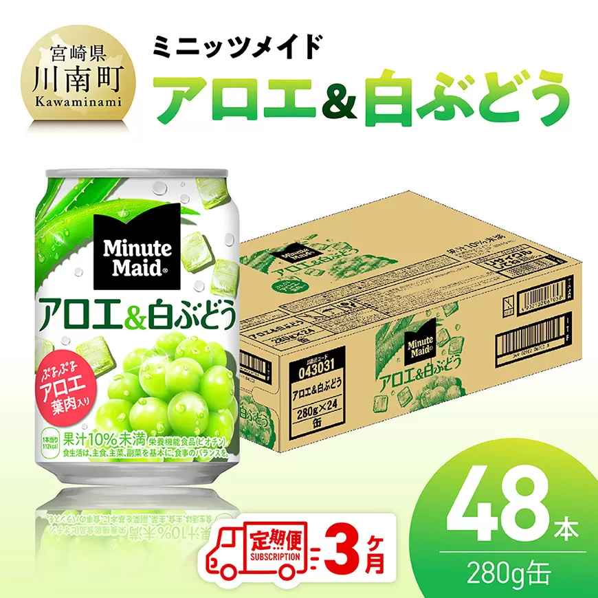 【3ヶ月定期便】ミニッツメイド「アロエ&白ぶどう」280g缶 48本（24本×2箱） 飲料 アロエ 白ぶどう 果汁 長期保存 定期便