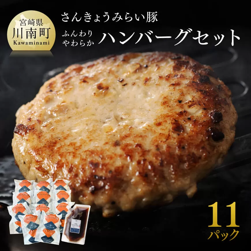 【令和7年7月発送】さんきょうみらい豚 ”ふんわりやわらか” ハンバーグセット(90g×11P、ソース200g付) 【 豚肉 国産 肉 豚 おかず 惣菜 ハンバーグ 】