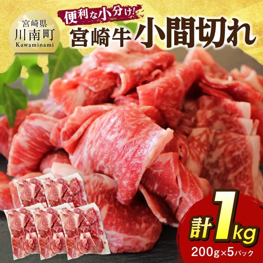 【便利な小分け】宮崎牛　小間切れ　計1kg（200ｇ×5P） 宮崎牛 牛肉 牛 肉 こま切れ 個包装 送料無料