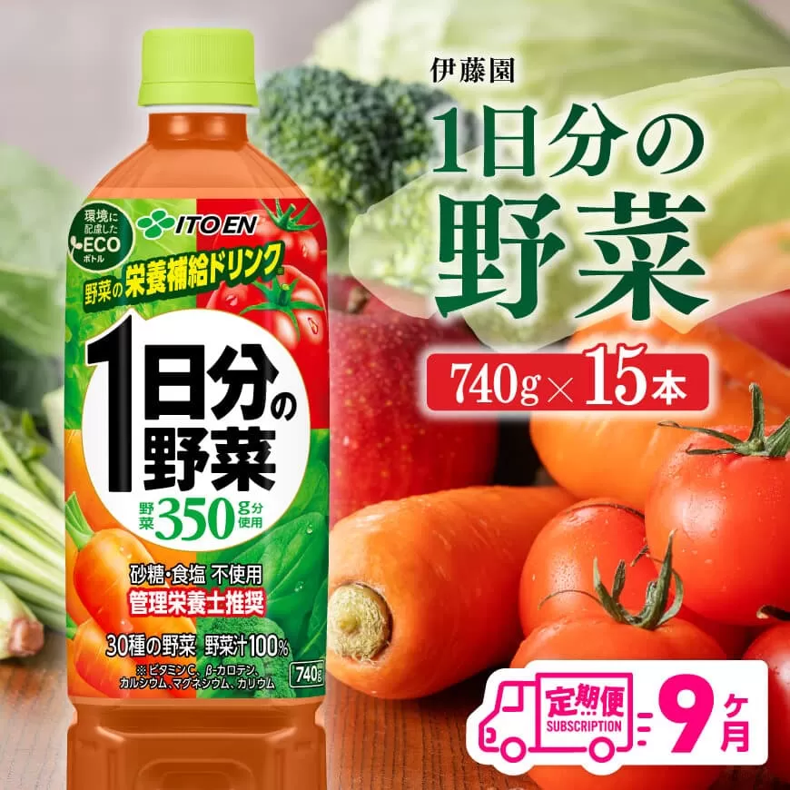 【9ヶ月定期便】 1日分の野菜 PET 740g×15本 野菜ジュース ペットボトル 伊藤園 野菜飲料 健康ドリンク ヘルシー 全9回