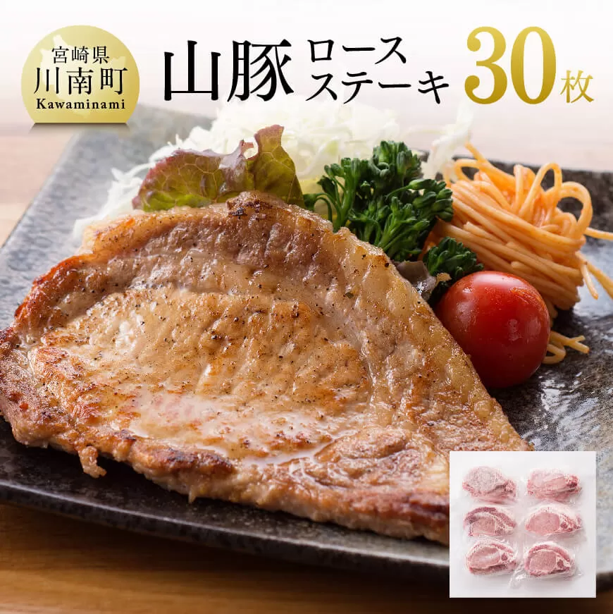 きじょん山豚 ロースステーキ 30枚 肉 豚肉 加工品 惣菜 宮崎県産ブランド豚 おかず ポークステーキ 豚テキ トンテキ 簡単調理 たっぷり 大容量