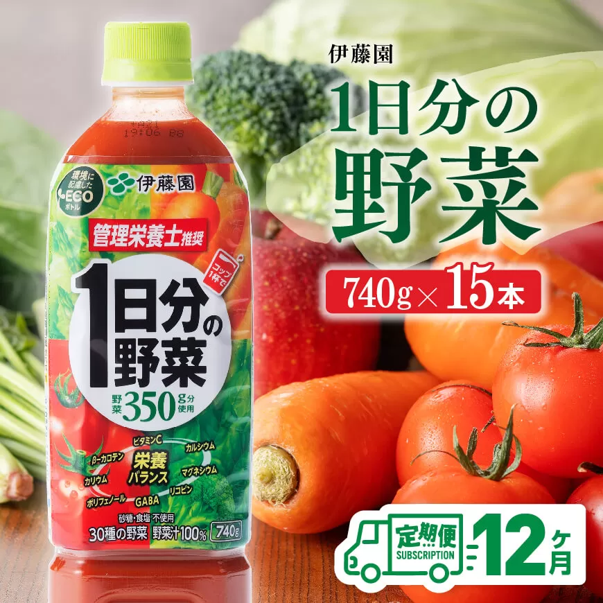 【 12ヶ月定期便 】 1日分の野菜 PET 740g×15本 野菜ジュース ペットボトル 伊藤園 野菜飲料 健康ドリンク ヘルシー 全12回