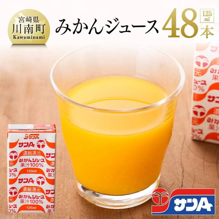 サンAみかんジュース100% 125ml紙パック×24本×2ケース ふるさと納税 飲料 ジュース みかん ミカン 温州みかん 紙パック 川南町 国内産 九州 宮崎県 送料無料