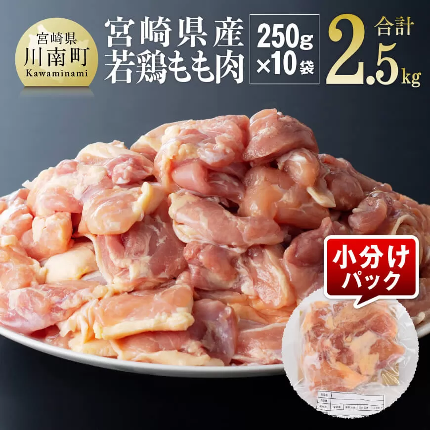 【令和7年6月発送】【小分け】宮崎県産若鶏　もも肉2.5kg（250g×10袋） 肉 鶏肉 精肉 小分け 便利 若鶏 もも 九州産 宮崎県産 川南町 おうちごはん 送料無料