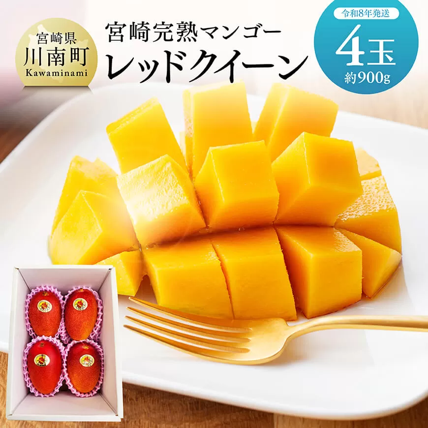 【令和8年発送】宮崎県産完熟マンゴー 「レッドクイーン」4玉(900g) 果物 フルーツ マンゴー 宮崎県産 完熟マンゴー みやざきマンゴー 先行予約 数量限定 期間限定