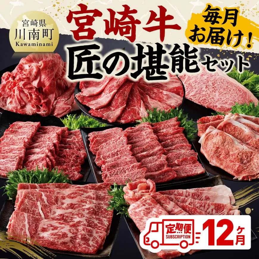 【定期便】宮崎牛　匠の堪能セット 12か月定期便 肉 牛肉 国産 黒毛和牛 宮崎牛 全12回 焼肉 しゃぶしゃぶ 焼きしゃぶ BBQ 宮崎県 川南町 