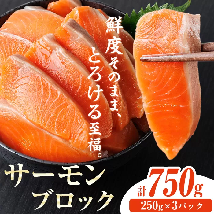 生食用 サーモン ブロック(計750g・250g×3P) 鮭 小分け 真空 パック 冷凍 刺身 シャケ サケ 魚 魚介 【AW-99】【丸正水産】