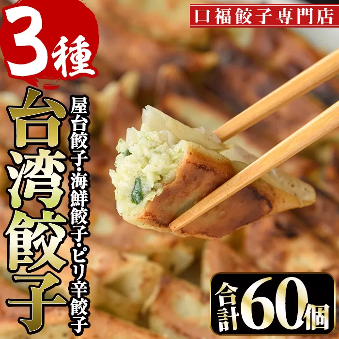 台湾餃子3種(合計60個・屋台餃子、海鮮餃子、ピリ辛餃子×各20個)ぎょうざ ギョーザ 冷凍 えび 海老 セット 詰め合わせ 詰合せ 食べ比べ 惣菜 おかず 専門店 【F-24】【口福餃子専門店】