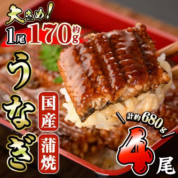 国産 うなぎ 蒲焼 (約170g×4尾) 鰻 タレ かば焼き うな重 うな丼 ひつまぶし 小分け 真空包装 真空パック 【AW-18】【丸正水産】