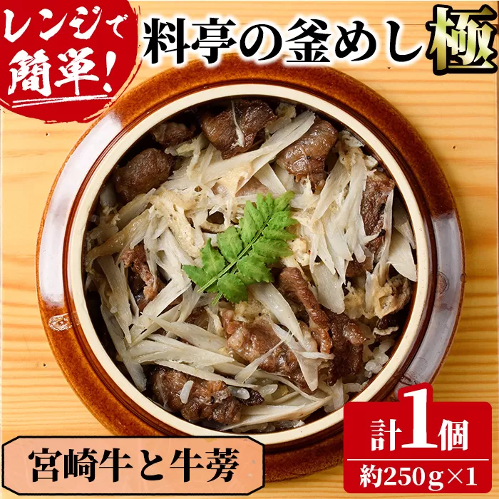 料亭の釜めし・極＜宮崎牛と牛蒡＞（250g×1個）釜飯 料亭 惣菜 時短 お取り寄せ グルメ 冷凍 レンジアップ【TW-4】【魚甚閣 常若】