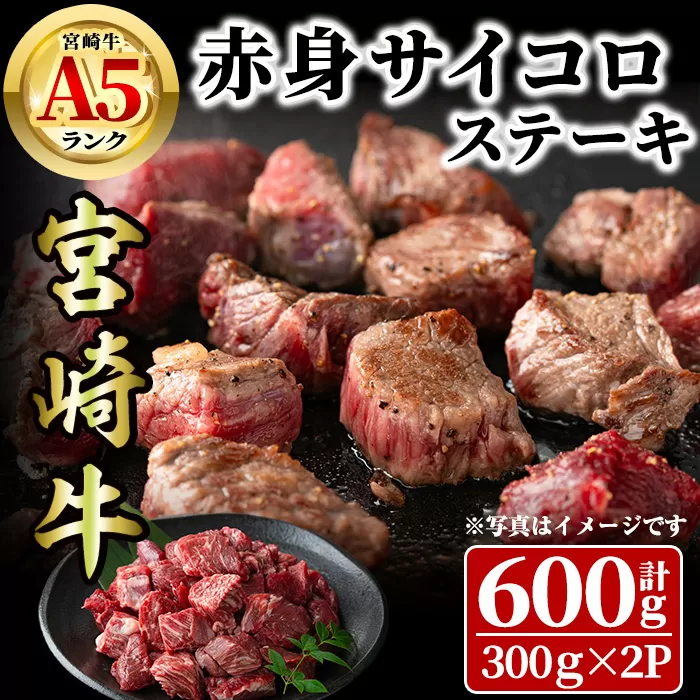 宮崎牛 A5ランク 赤身サイコロステーキ(計600g・300g×2P) 希少部位 BBQ 牛肉 肉 ブランド牛  冷凍 国産 精肉 お取り寄せ 黒毛和牛 宮崎県 【LJ014】【レグセントジョイラー株式会社】