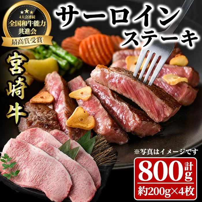 宮崎牛 サーロインステーキ(計800g・約200g×4枚)  牛肉 肉 ブランド牛  冷凍 国産 精肉 お取り寄せ 黒毛和牛 宮崎県 【LJ003】【レグセントジョイラー株式会社】