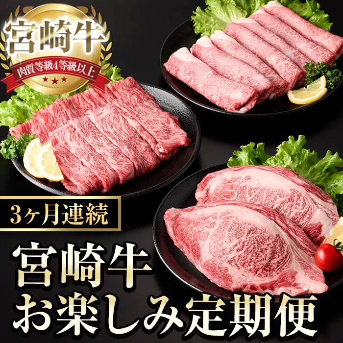 【定期便・全3回(連続)】宮崎牛 お楽しみ 定期便 (全3回) すき焼き お肉 牛肉 黒毛和牛 宮崎牛 ブランド和牛 冷凍 国産 肩 ウデ モモ 赤身 スライス 宮崎県産 しゃぶしゃぶ 【YA019】【YAMATO株式会社】