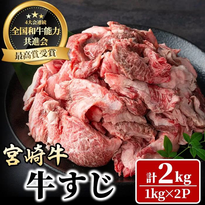 宮崎牛 牛すじ(計2kg・1kg×2P) 希少部位 BBQ 牛肉 肉 ブランド牛  冷凍 国産 精肉 お取り寄せ 黒毛和牛 宮崎県 【LJ017】【レグセントジョイラー株式会社】