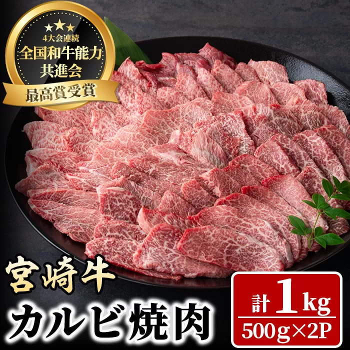 宮崎牛 カルビ焼肉(1kg・500g×2P) 牛肉 肉 ブランド牛  冷凍 国産 精肉 お取り寄せ 黒毛和牛 宮崎県 BBQ【LJ011】【レグセントジョイラー株式会社】
