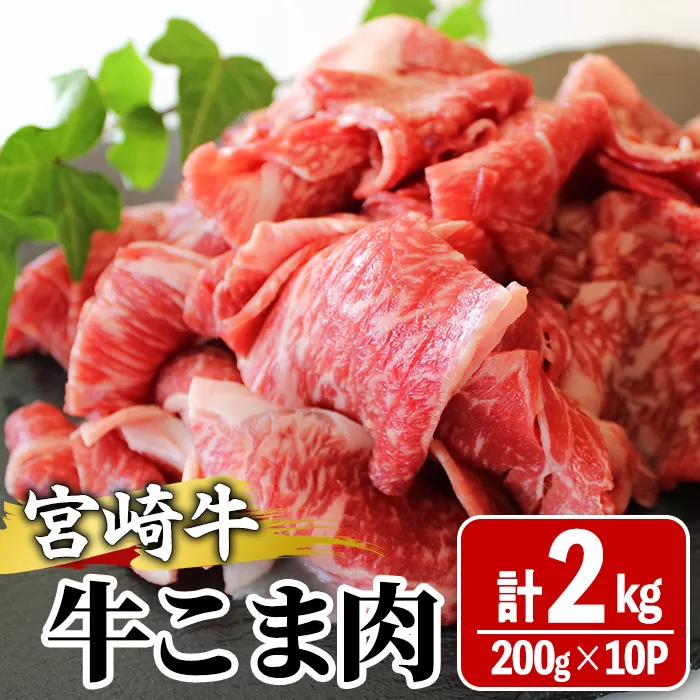 宮崎牛 牛こま(計2kg・200g×10) 牛肉 精肉 お肉 黒毛和牛 ブランド和牛 お取り寄せ 冷凍 国産 宮崎県 【MS020】【株式会社マルミヤストア】