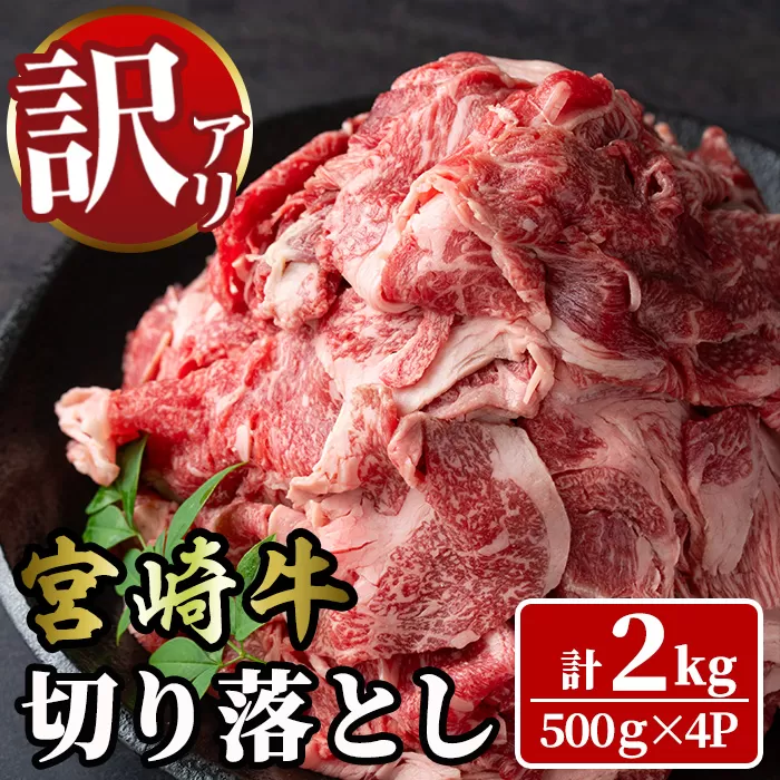 ＜訳あり＞宮崎牛 切り落とし(計2kg・500g×4P) 牛肉 肉 ブランド牛  冷凍 国産 精肉 お取り寄せ 黒毛和牛 宮崎県 【LJ006】【レグセントジョイラー株式会社】