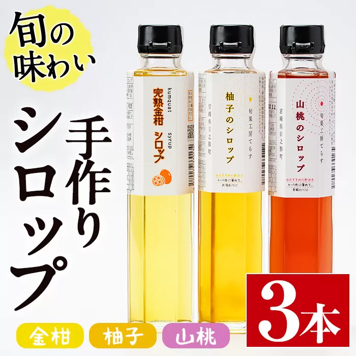 旬果工房てらすの手作りシロップ(柚子・山桃・金柑)(計3本)【TR001】【旬果工房てらす】