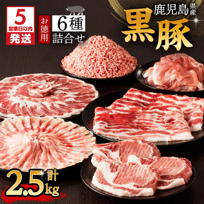 【5営業日以内に発送】鹿児島県産黒豚お徳用 6種詰合せ(2.5kg)