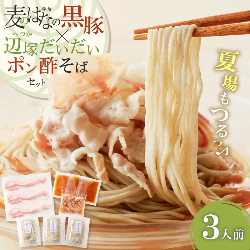 麦のはなの黒豚×辺塚だいだいポン酢そばセット【3人前】