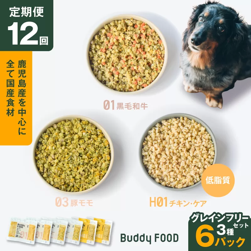 【全12回定期便】Buddy FOOD グレインフリーセット 3種6パック