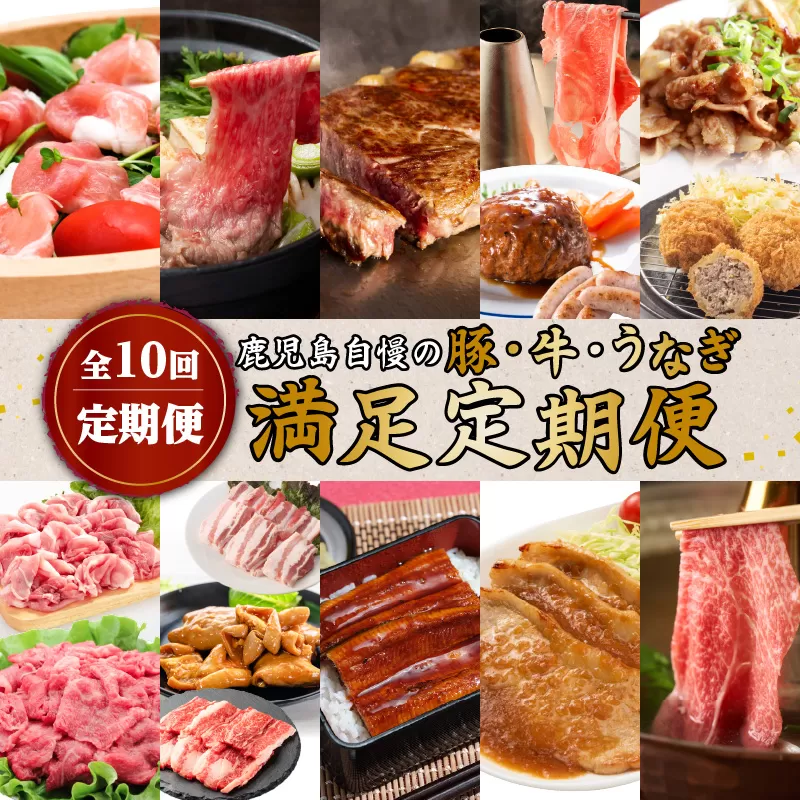 【全10回定期便】鹿児島自慢の豚・牛・うなぎ「満足定期便」