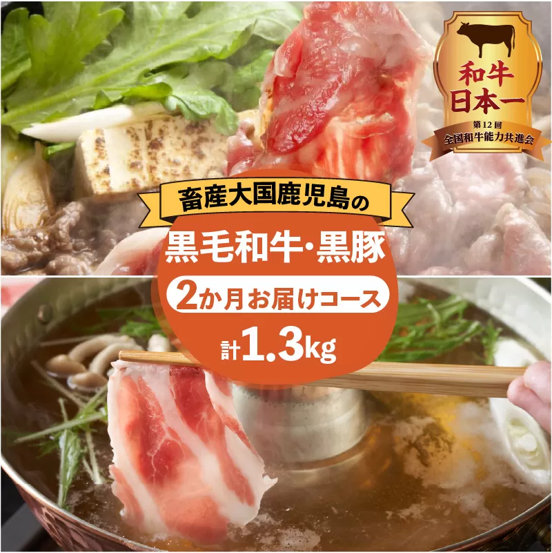 【岩元精肉店】鹿児島県産黒毛和牛・かごしま黒豚　味わい2か月お届けコース