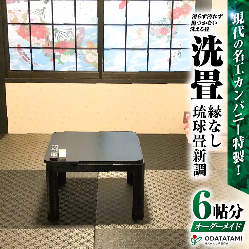 現代の名工カンパニー特製！ペット・介護向けペット・介護用滑らず汚れず傷のつかない洗える畳『洗畳』縁無琉球畳新調6帖サイズ（畳半帖サイズ12枚）