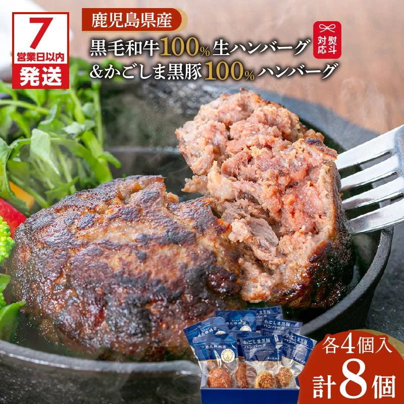 【7営業日以内に発送】【岩元精肉店】鹿児島県産黒毛和牛＆かごしま黒豚　ハンバーグセット